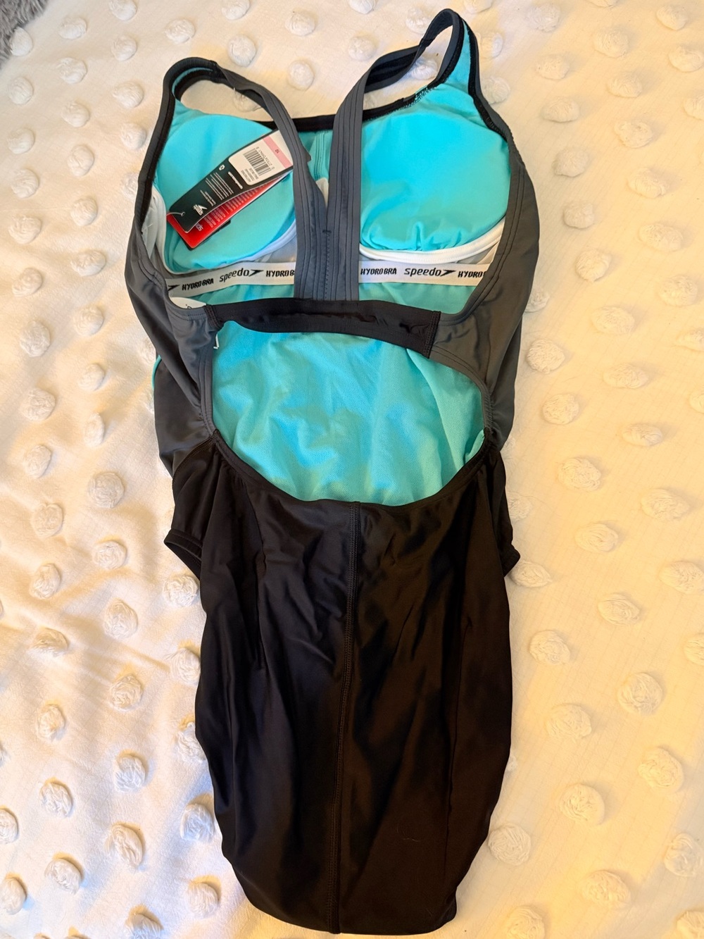NWT Speedo HydroBRA Quantum Splice One Piece Swimsuit Women’s Size 10 Black Aqua - Picture 2 of 5